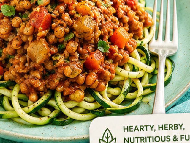 High Protein Plant Based Lentil Ragu with Courgetti Spaghetti