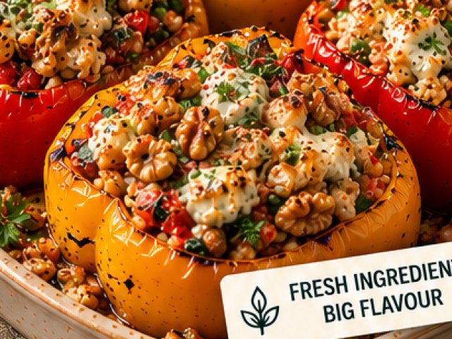 Blue Cheese, Caramelised Onion And Walnut Stuffed Peppers